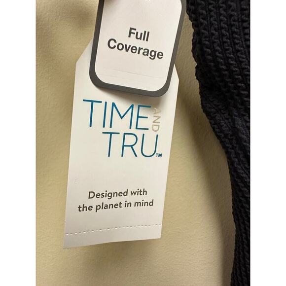 Time and Tru NWT Missy Black Rib Knit Full Coverage One Piece Swimsuit Size M - Picture 6 of 10